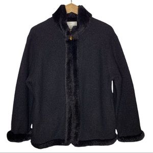 Lisa International Boiled Wool Faux Fur Jacket